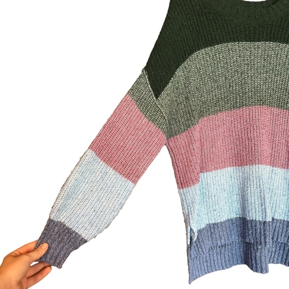 American Eagle Dreamspun Soft Knit Color Blocked Striped Sweater Small - Picture 4 of 8